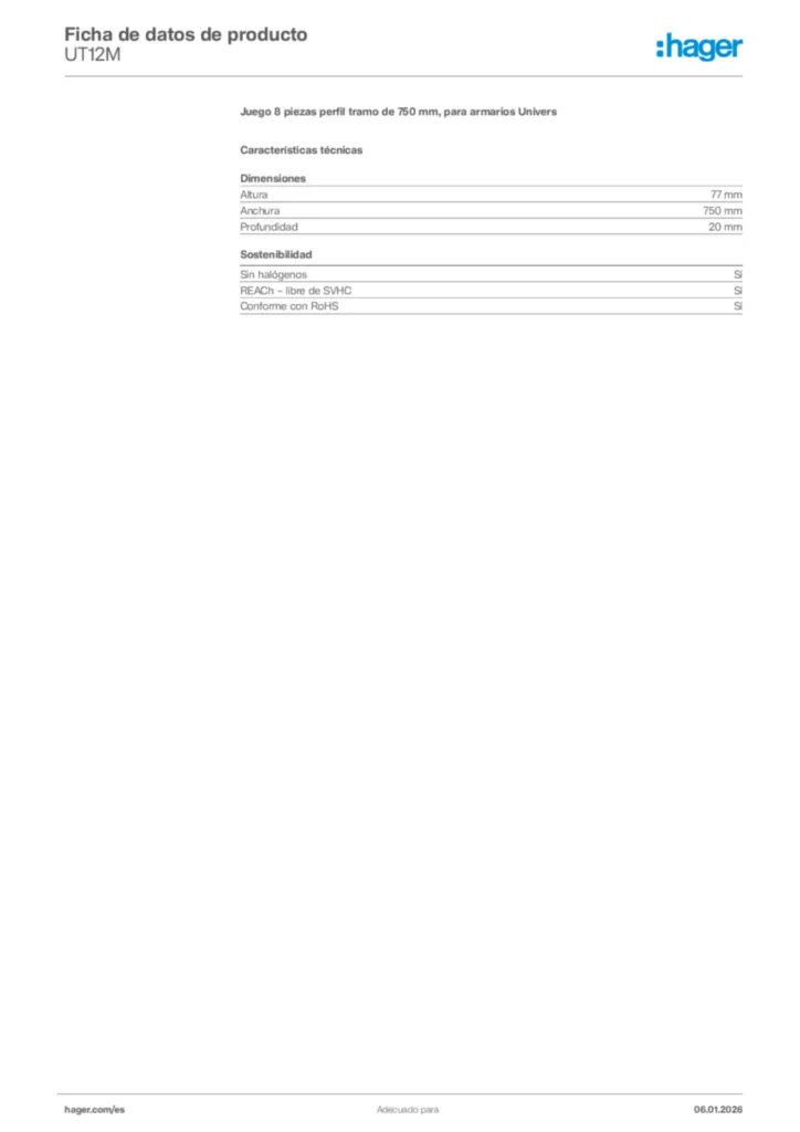Imagen Hager Ficha de datos de producto UT12M | Hager España