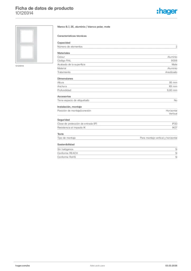 Imagen Hager Ficha de datos de producto 10126914 | Hager España