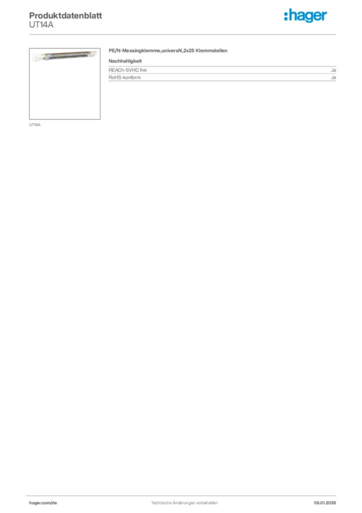 Bild Hager Produktdatenblatt UT14A | Hager Deutschland
