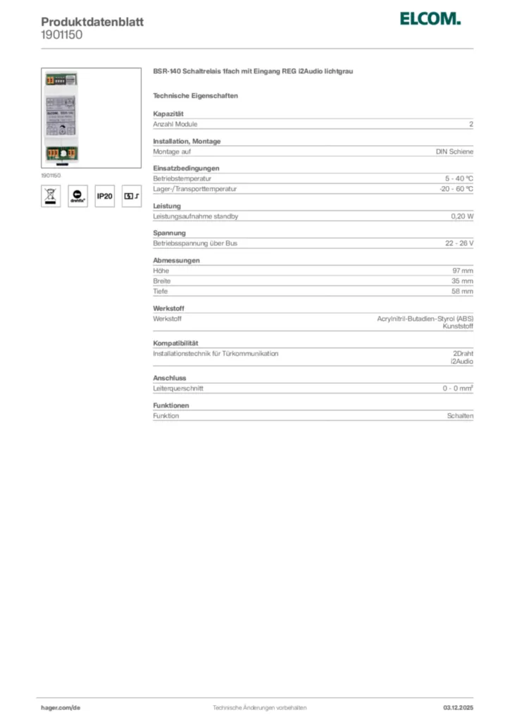 Elcom Produktdatenblatt 1901150