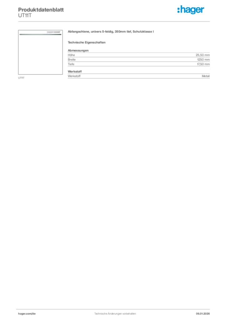 Bild Hager Produktdatenblatt UT11T | Hager Deutschland