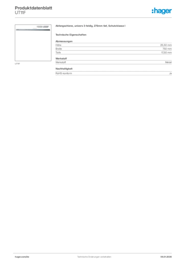 Bild Hager Produktdatenblatt UT11F | Hager Deutschland