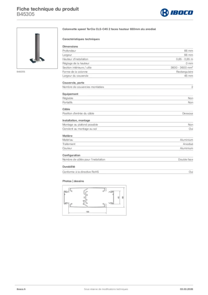 Image Iboco Fiche technique du produit B45305 | Hager France