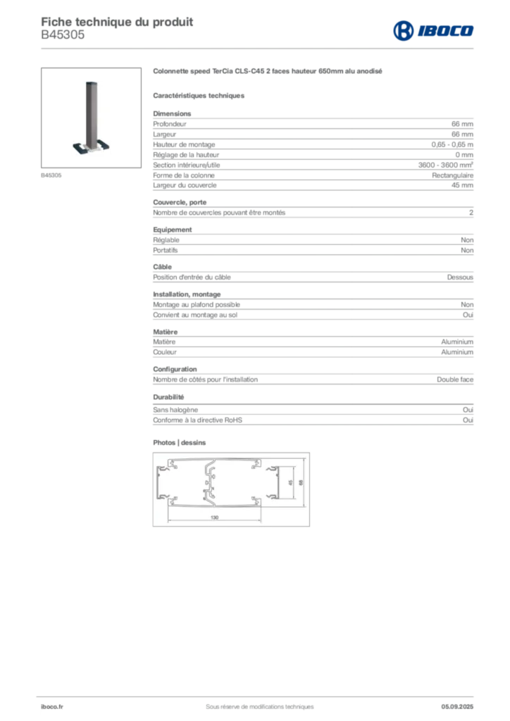 Image Iboco Fiche technique du produit B45305 | Hager France