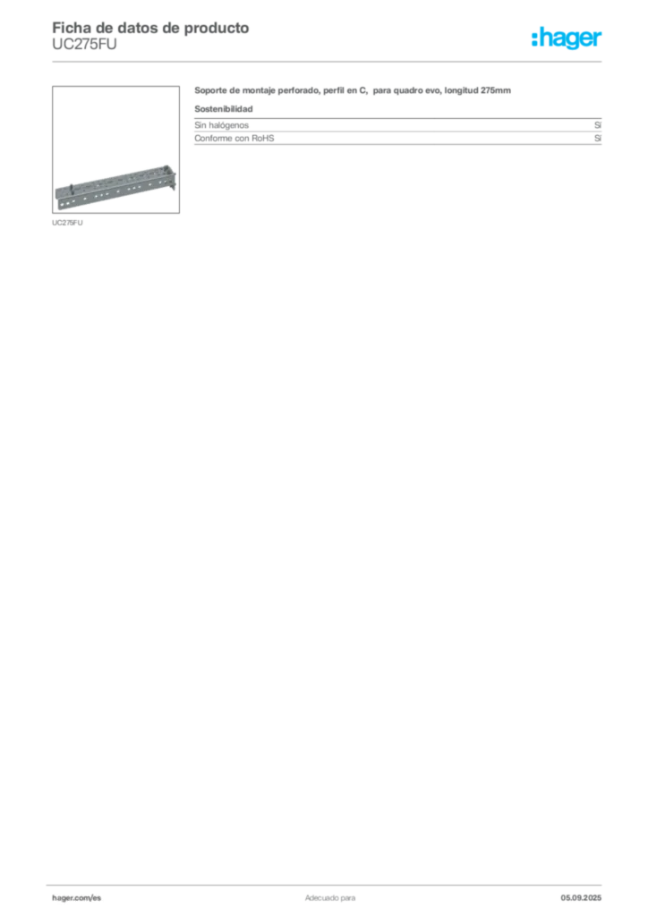 Imagen Hager Ficha de datos de producto UC275FU | Hager España