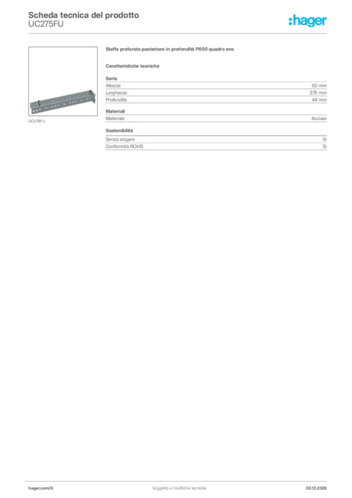 Immagine Hager Scheda tecnica del prodotto UC275FU | Hager Italia