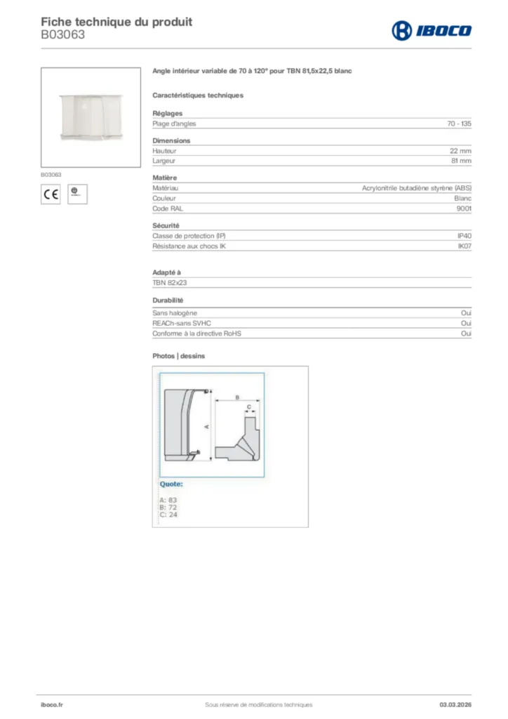 Image Iboco Fiche technique du produit B03063 | Hager France