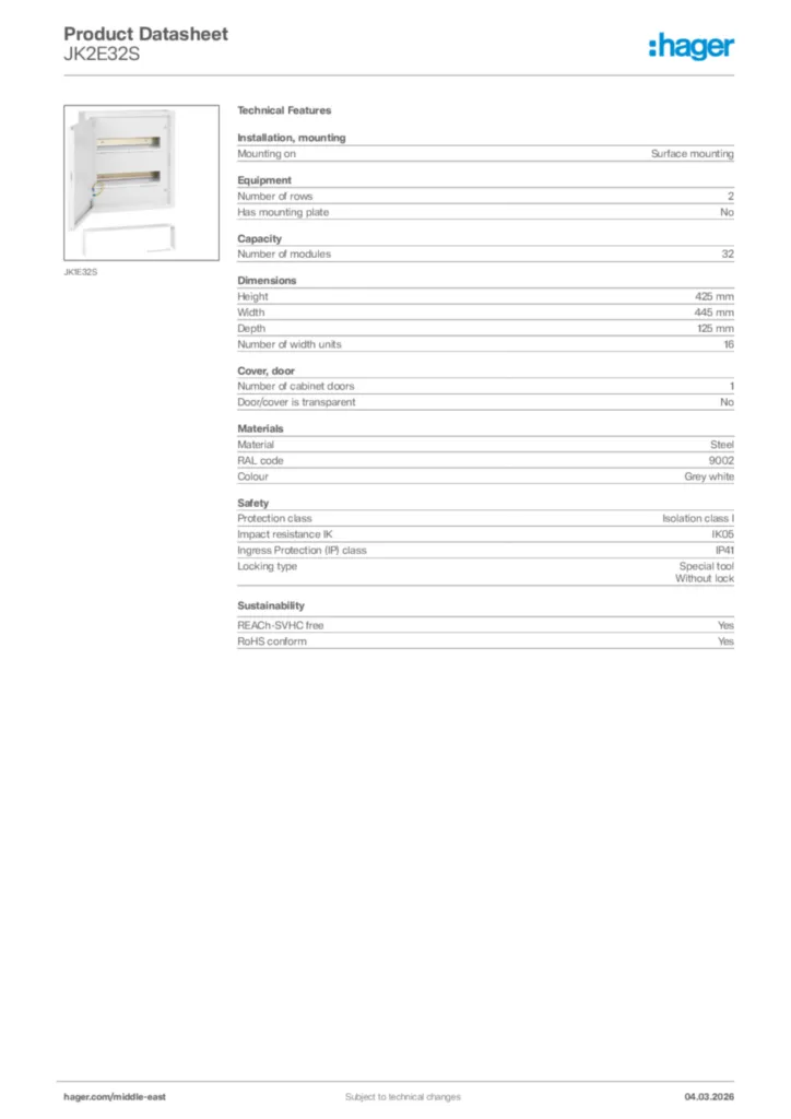 Image Hager Product data sheet JK2E32S  | Hager