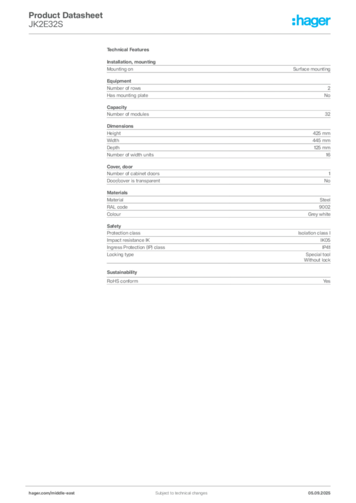 Image Hager Product data sheet JK2E32S  | Hager