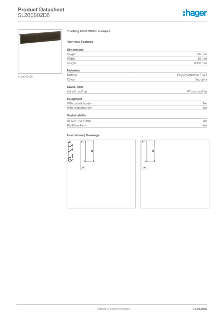 Image Hager Product data sheet SL200802D6  | Hager Africa