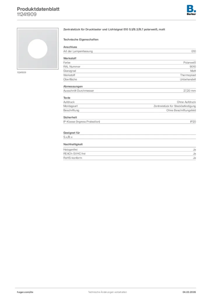 Bild Berker Produktdatenblatt 11241909 | Hager Deutschland