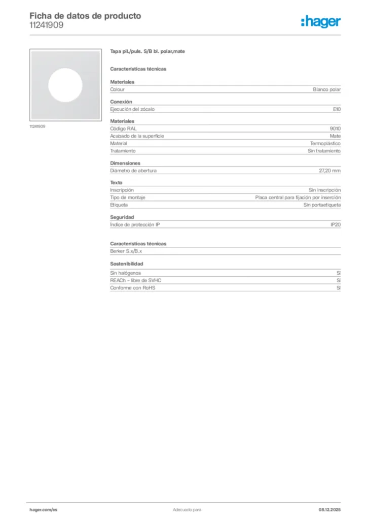Imagen Hager Ficha de datos de producto 11241909 | Hager España