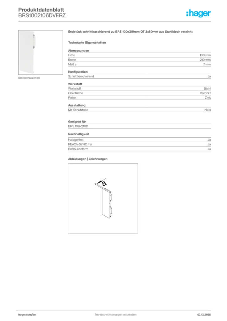 Bild Hager Produktdatenblatt BRS1002106DVERZ | Hager Deutschland