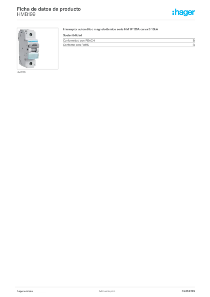 Imagen Hager Ficha de datos de producto HMB199 | Hager España
