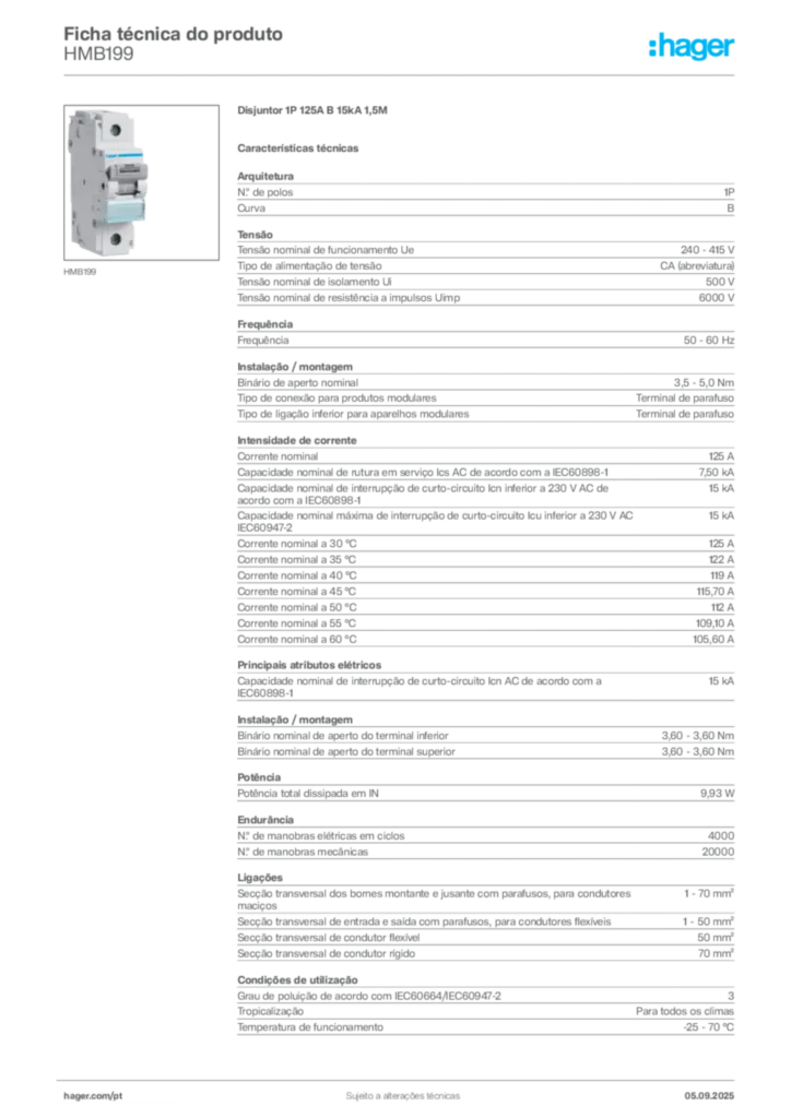 Imagem Hager Ficha técnica do produto HMB199 | Hager Portugal