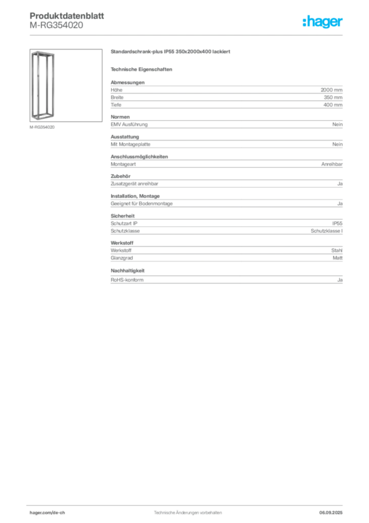 Bild Hager Produktdatenblatt M-RG354020 | Hager Schweiz