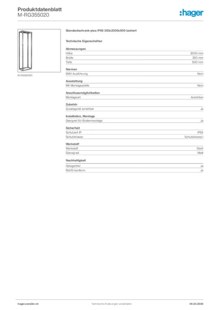 Bild Hager Produktdatenblatt M-RG355020 | Hager Schweiz