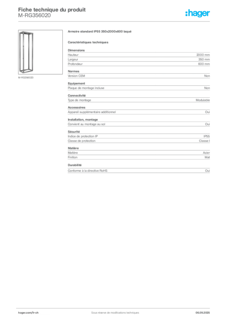 Image Hager Fiche technique du produit M-RG356020 | Hager Suisse