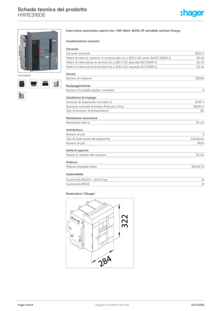 Immagine Hager Scheda tecnica del prodotto HW1E316DE | Hager Italia