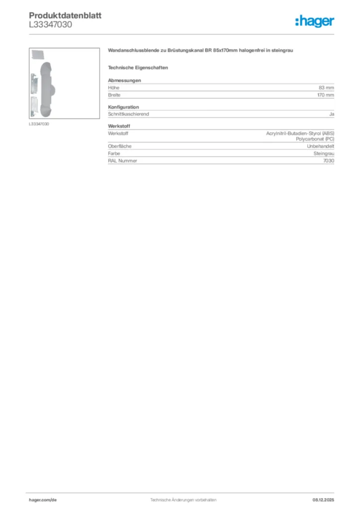 Bild Hager Produktdatenblatt L33347030 | Hager Deutschland