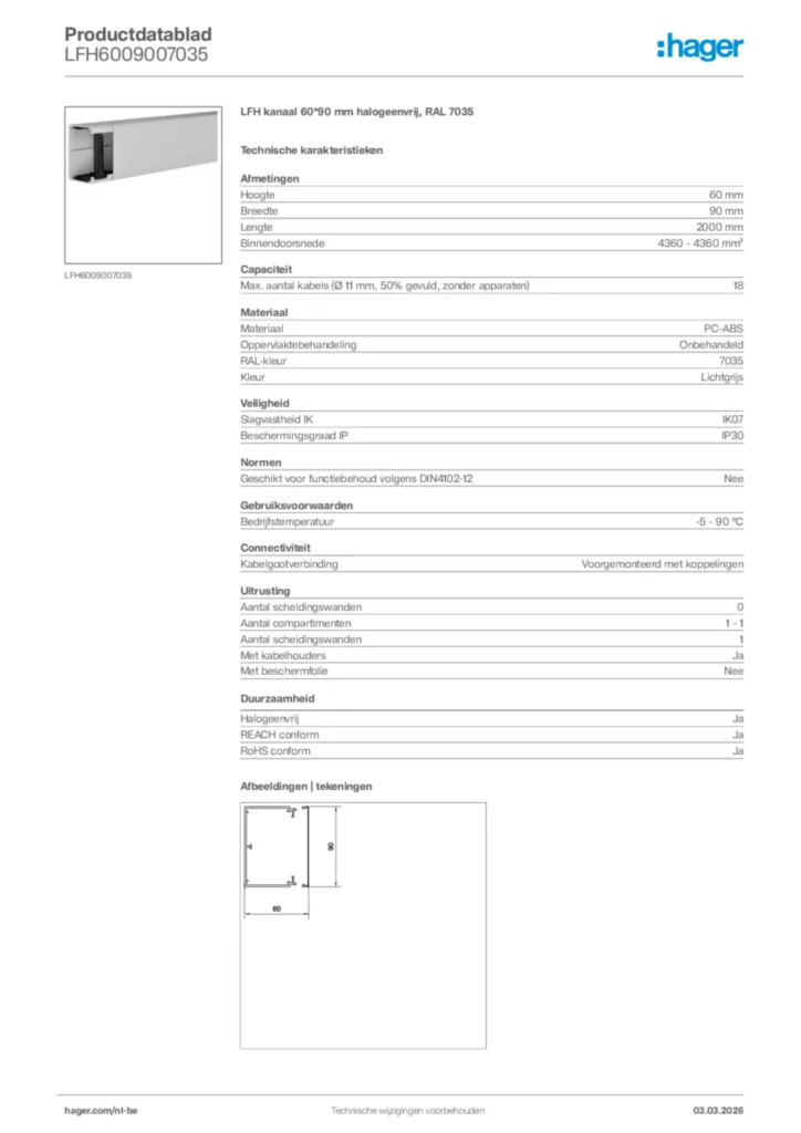 Afbeelding Hager Productdatablad LFH6009007035 | Hager Belgium