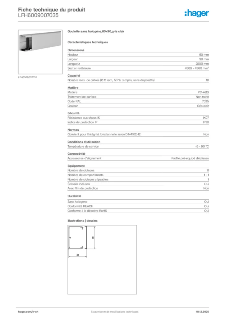 Image Hager Fiche technique du produit LFH6009007035 | Hager Suisse