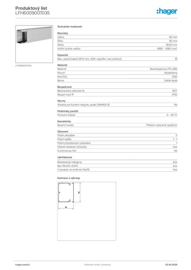 Obrázek Hager Product data sheet LFH6009007035 | Hager