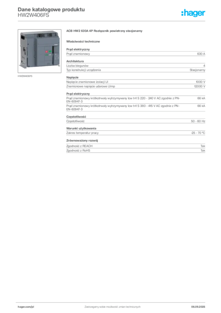 Zdjęcie Hager Dane katalogowe produktu HW2W406FS | Hager Polska