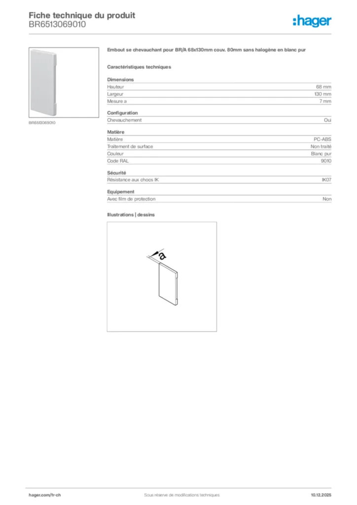 Image Hager Fiche technique du produit BR6513069010 | Hager Suisse