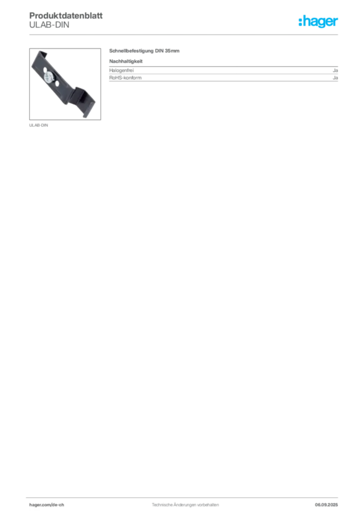 Bild Hager Produktdatenblatt ULAB-DIN | Hager Schweiz