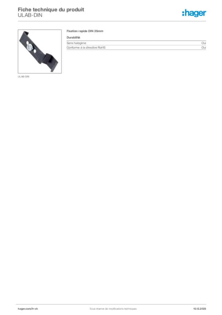 Image Hager Fiche technique du produit ULAB-DIN | Hager Suisse