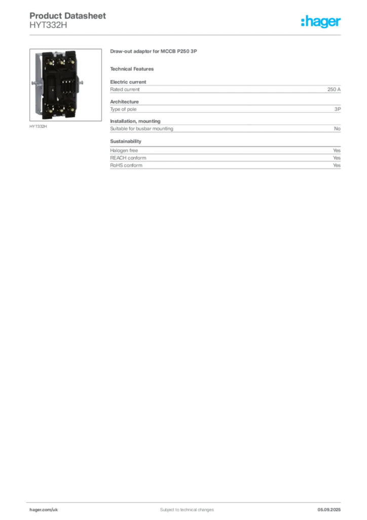 Image Hager Product data sheet HYT332H  | Hager