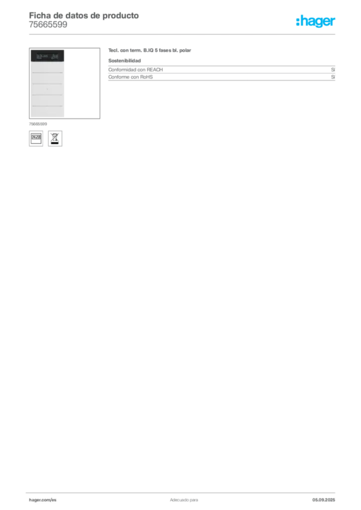 Imagen Hager Ficha de datos de producto 75665599 | Hager España