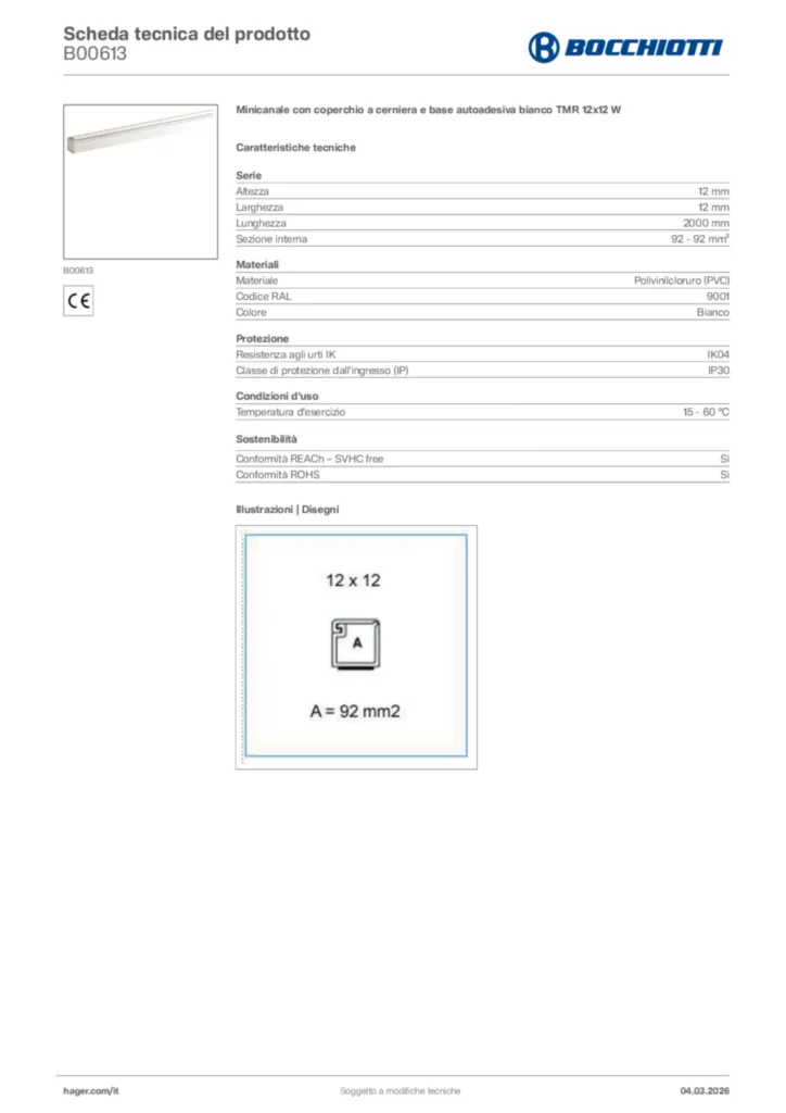 Immagine Bocchiotti Scheda tecnica del prodotto B00613 | Hager Italia