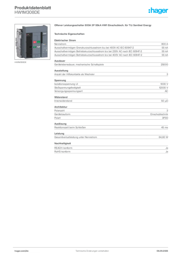 Bild Hager Produktdatenblatt HW1M308DE | Hager Deutschland