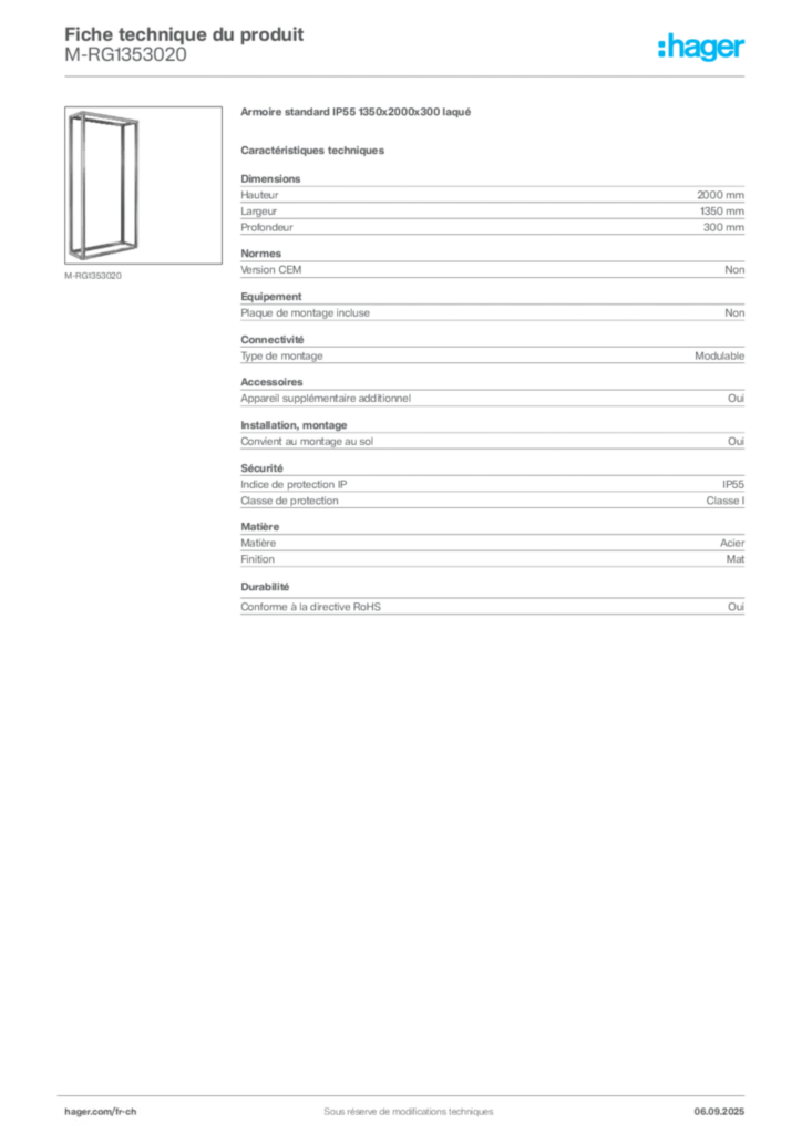 Image Hager Fiche technique du produit M-RG1353020 | Hager Suisse