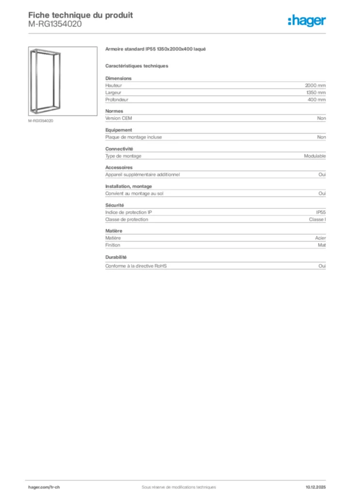 Image Hager Fiche technique du produit M-RG1354020 | Hager Suisse
