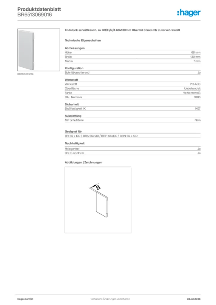 Bild Hager Produktdatenblatt BR6513069016 | Hager Deutschland