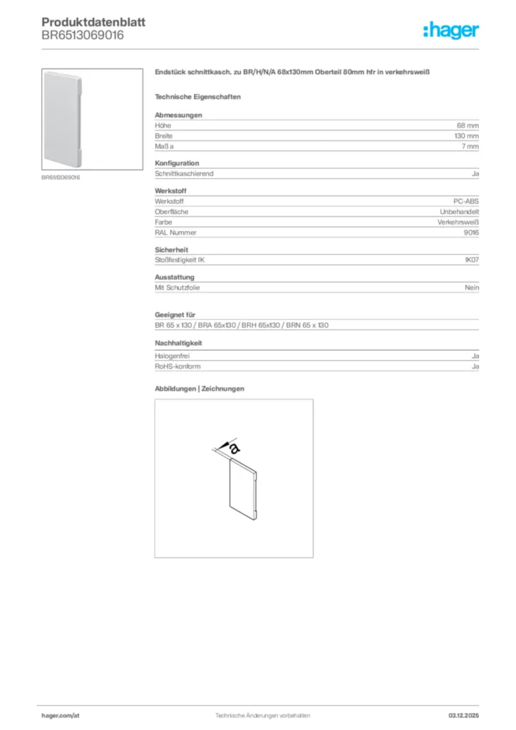 Bild Hager Produktdatenblatt BR6513069016 | Hager Deutschland