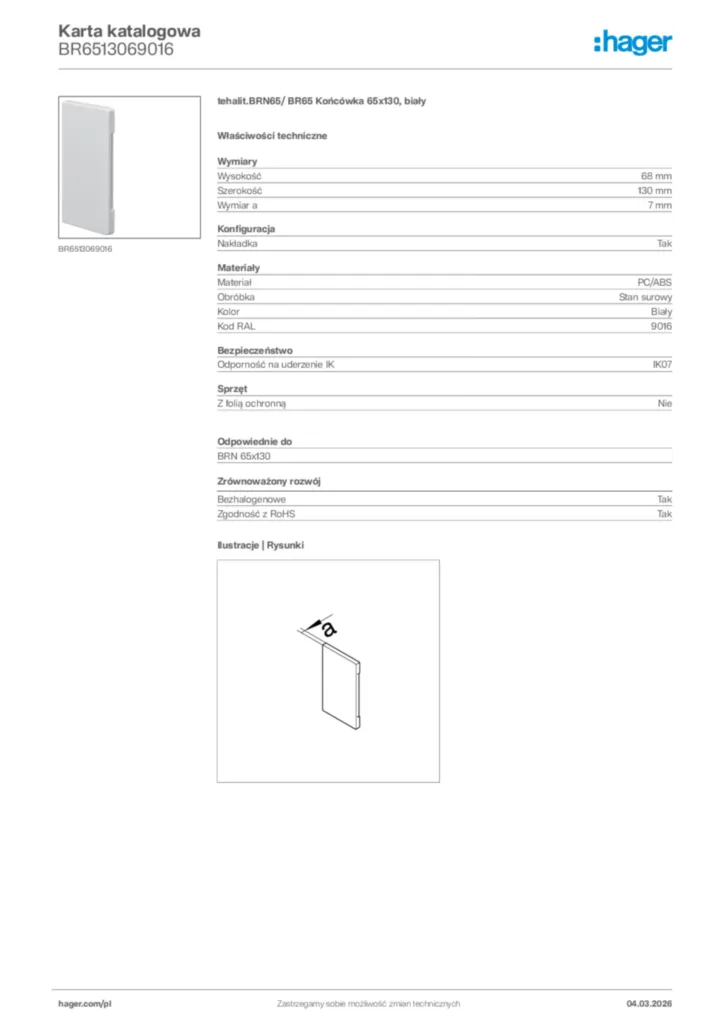 Zdjęcie Hager Karta katalogowa BR6513069016 | Hager Polska