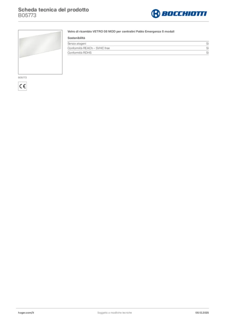 Immagine Bocchiotti Scheda tecnica del prodotto B05773 | Hager Italia