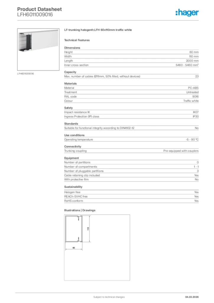 Image Hager Product data sheet LFH6011009016  | Hager Africa