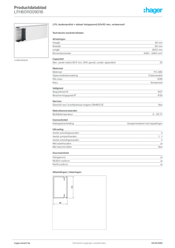 Afbeelding Hager Productdatablad LFH6011009016 | Hager Belgium