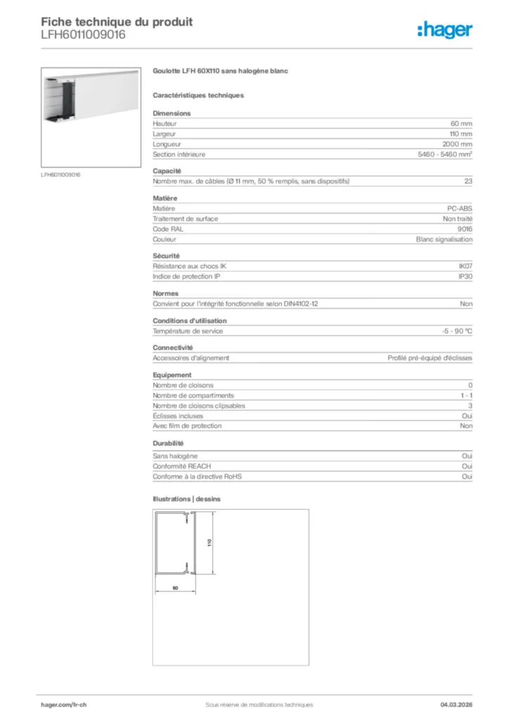 Image Hager Fiche technique du produit LFH6011009016 | Hager Suisse