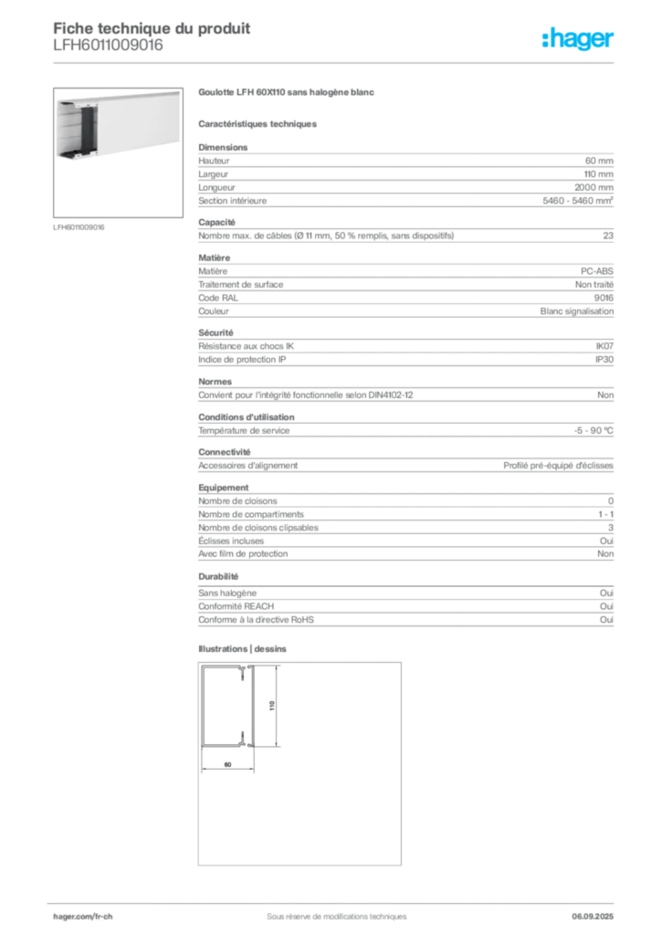 Image Hager Fiche technique du produit LFH6011009016 | Hager Suisse