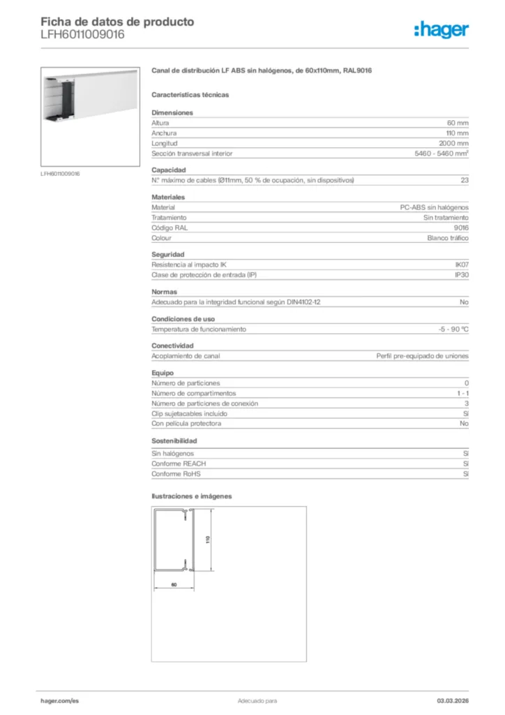 Imagen Hager Ficha de datos de producto LFH6011009016 | Hager España