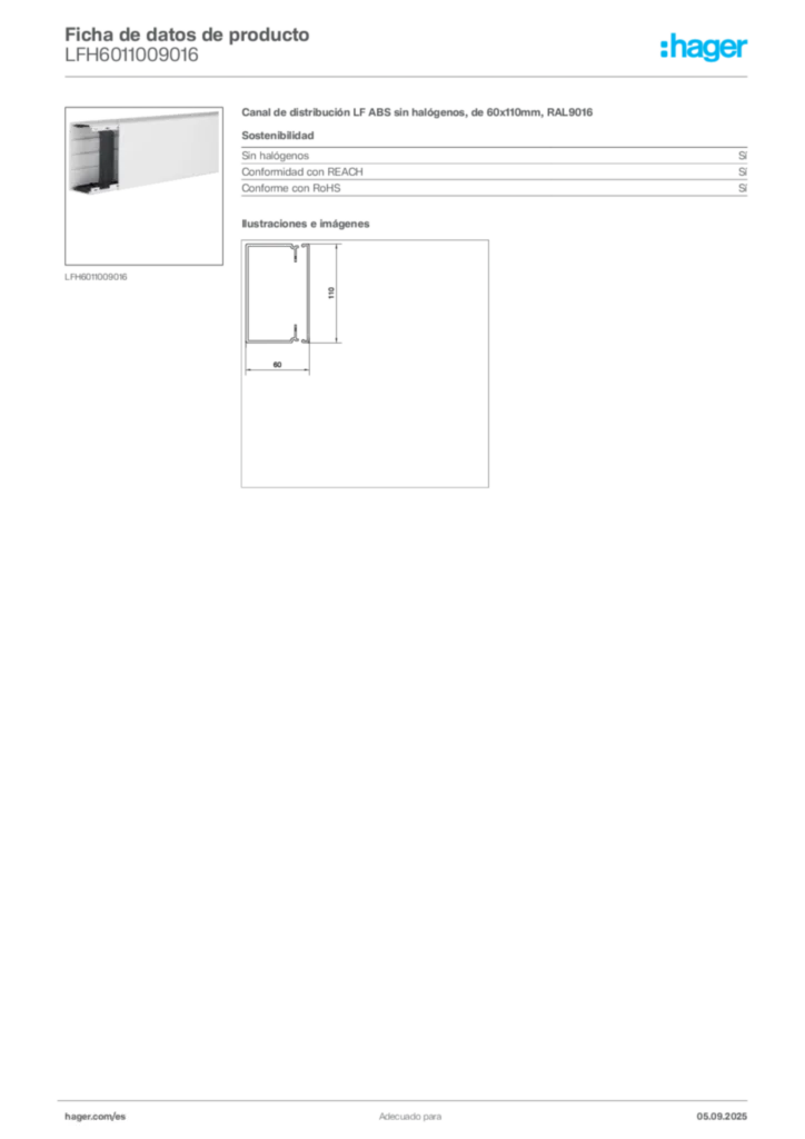 Imagen Hager Ficha de datos de producto LFH6011009016 | Hager España