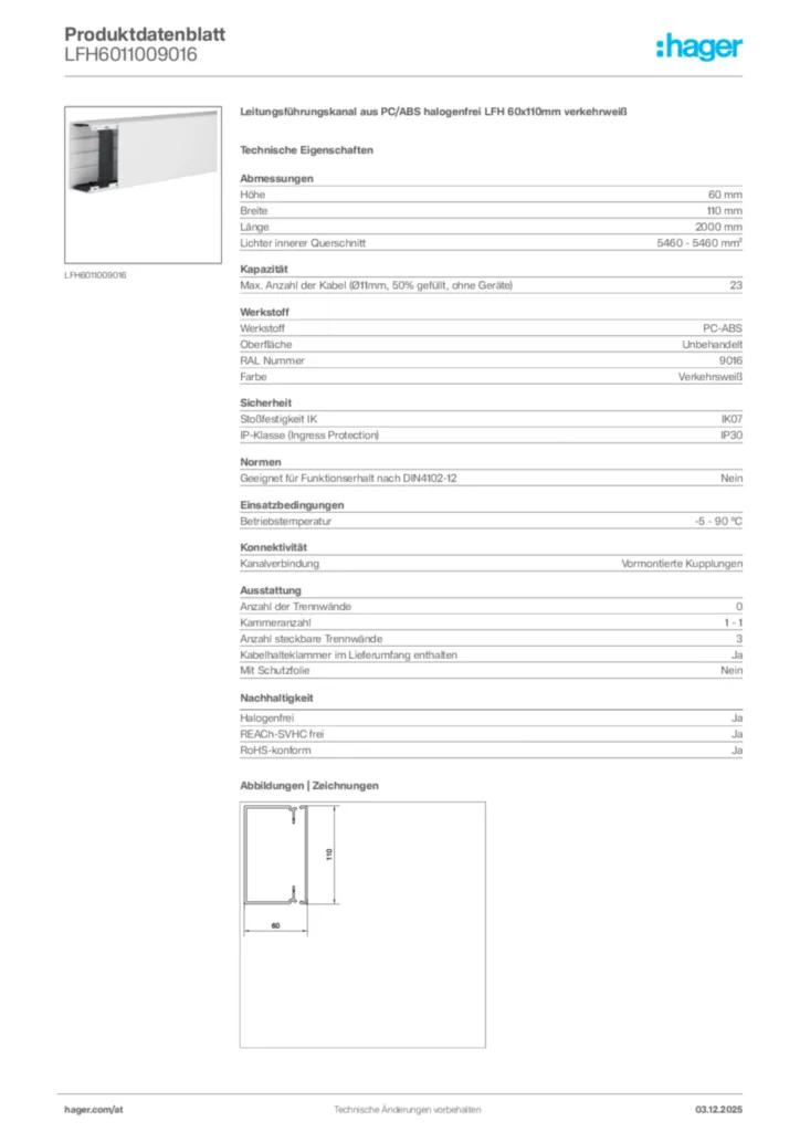 Bild Hager Produktdatenblatt LFH6011009016 | Hager Deutschland