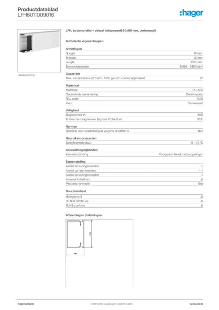 Afbeelding Hager Productdatablad LFH6011009016 | Hager Nederland