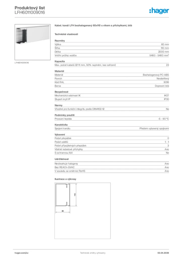 Obrázek Hager Product data sheet LFH6011009016 | Hager